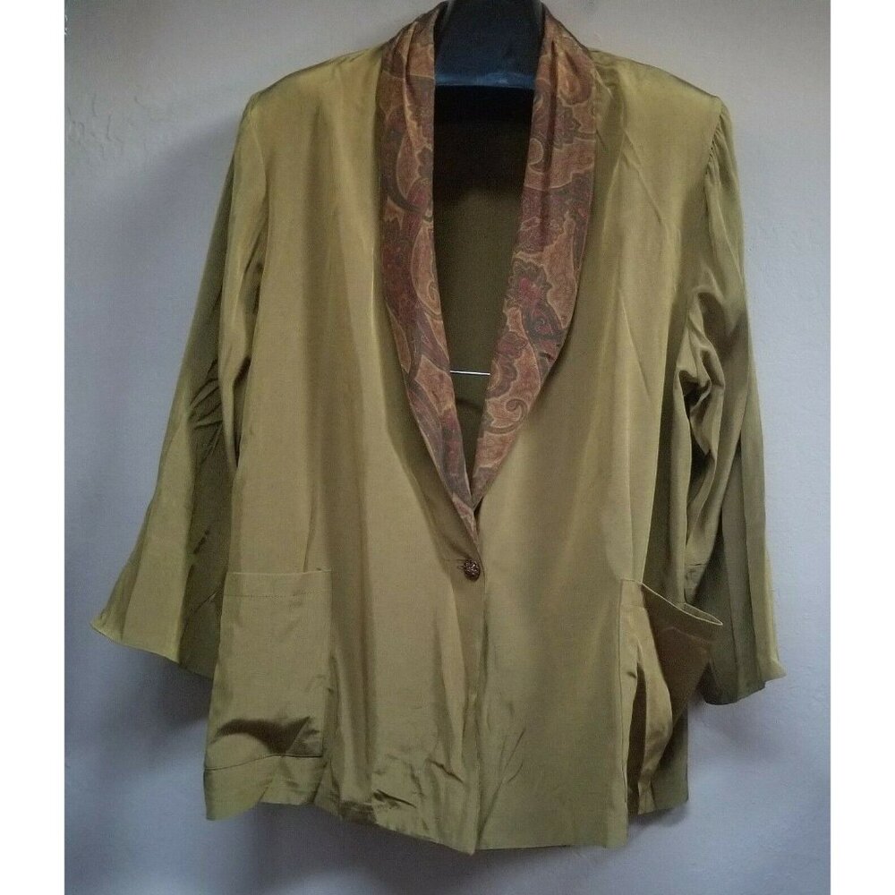 Vintage Adrian Jordan Womens Printed Shawl Collar One-Button Blazer Pocket Brown